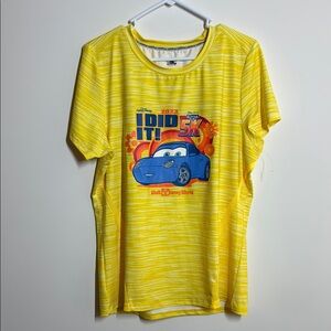 Disney Yellow Striped 5K T-Shirt with Blue Car Graphic